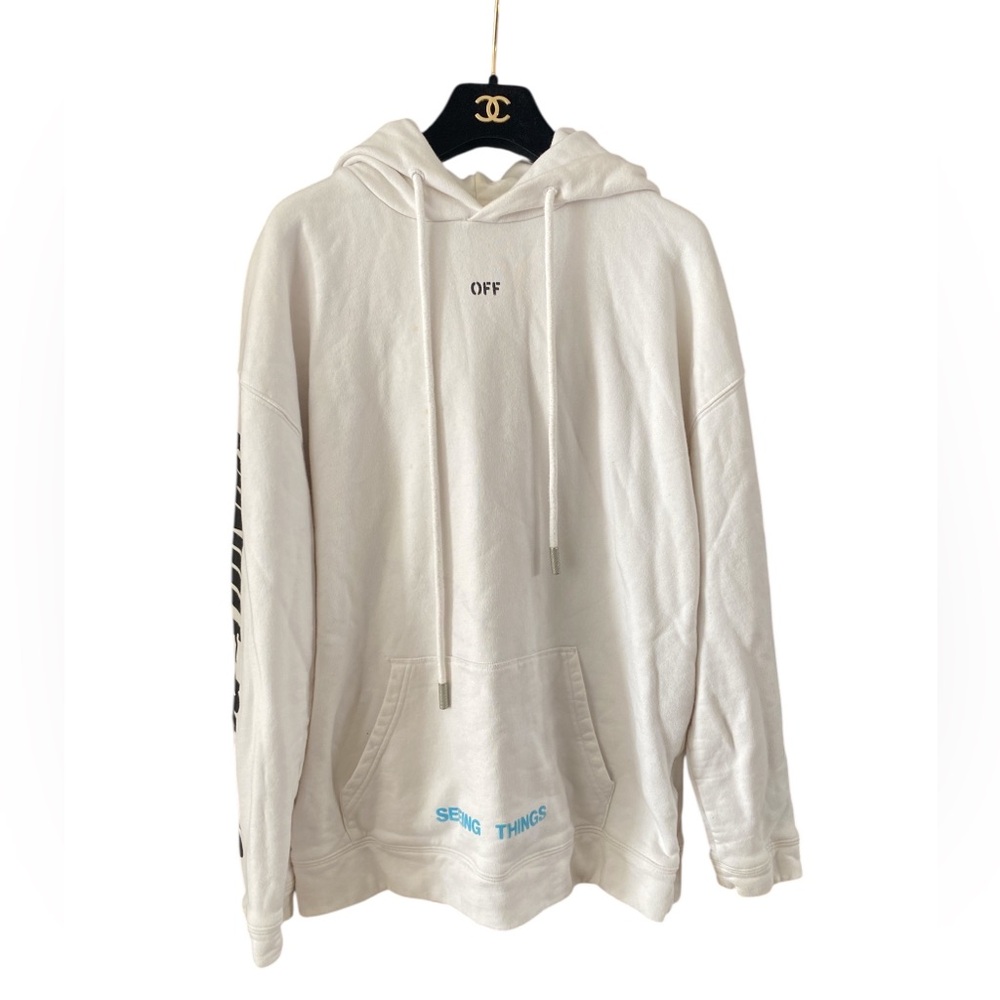 Off White Virgil Abloh Graphic Unisex Hoodie - White and Orange XS - Picture 4 of 17